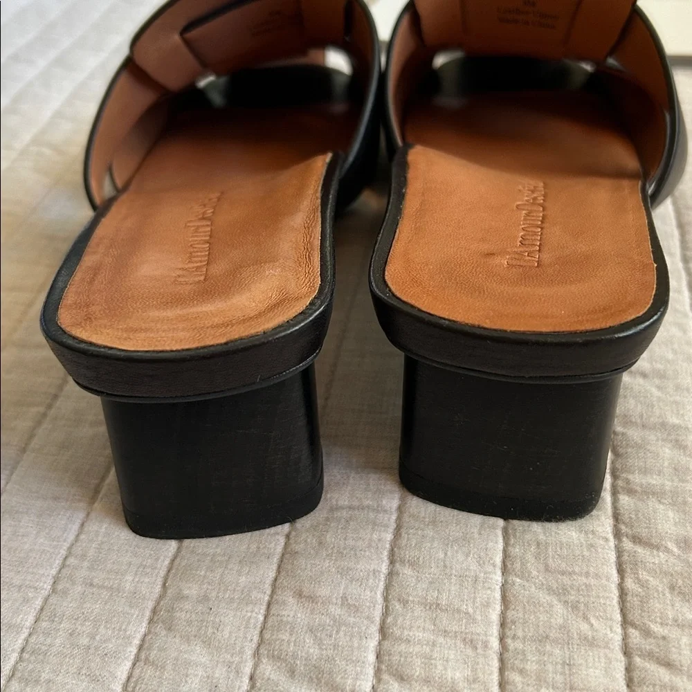 L’Amour Des Pieds black leather basket weave heeled slide mule sandals 8​ - Picture 5 of 13